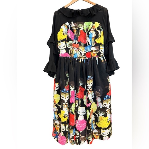 Crazy cat alien sheer ruffled XL (see measurements) Printed Women's Dress EUC - Picture 15 of 16
